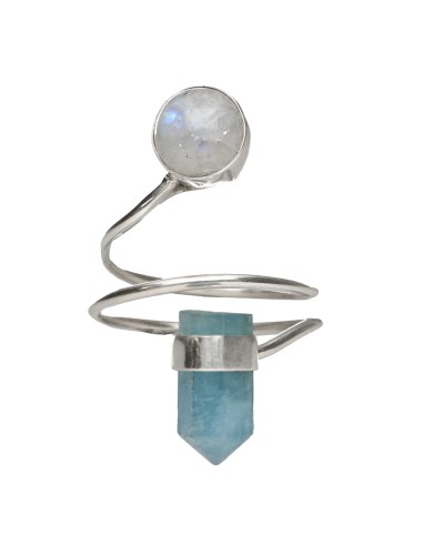 Aquamarine and Moonstone Ring in 925...