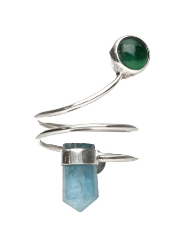 Bague aigue-marine et émeraude en...