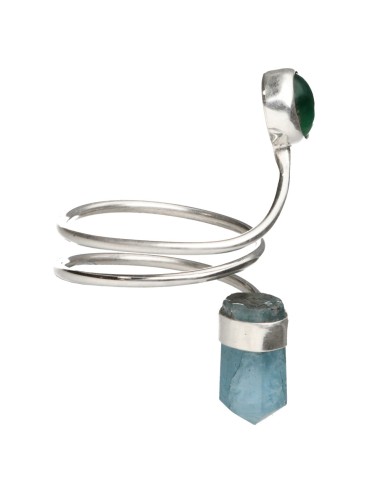 Aquamarine and Emerald Ring in 925...