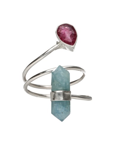 Anello di Acquamarina e Rubellite in...