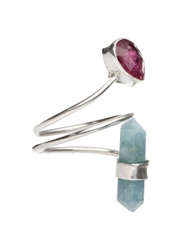 Anello di Acquamarina e Rubellite in...