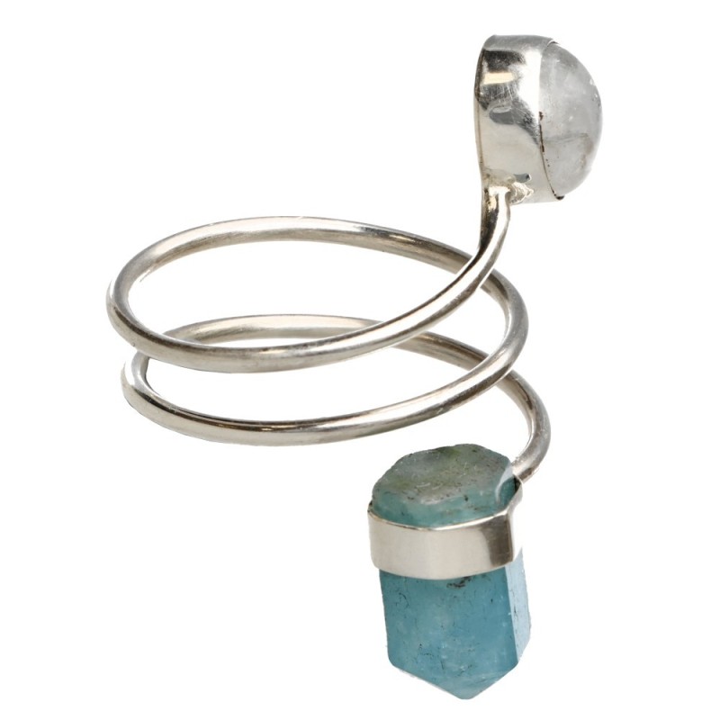 Anello in Acquamarina e Pietra Luna in Argento Sterling 925 (40R)