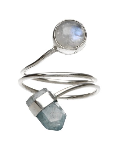 Aquamarine and Moonstone Ring in 925...