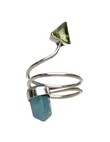 Anello di acquamarina e smeraldo in...