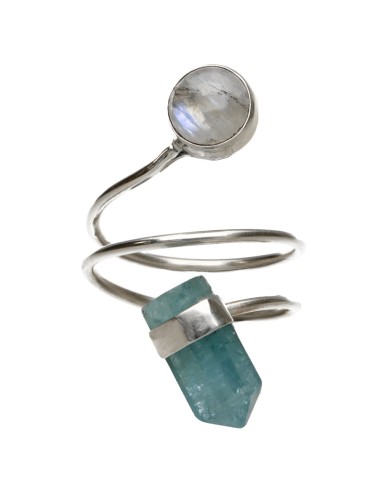Bague aigue-marine et pierre de lune...