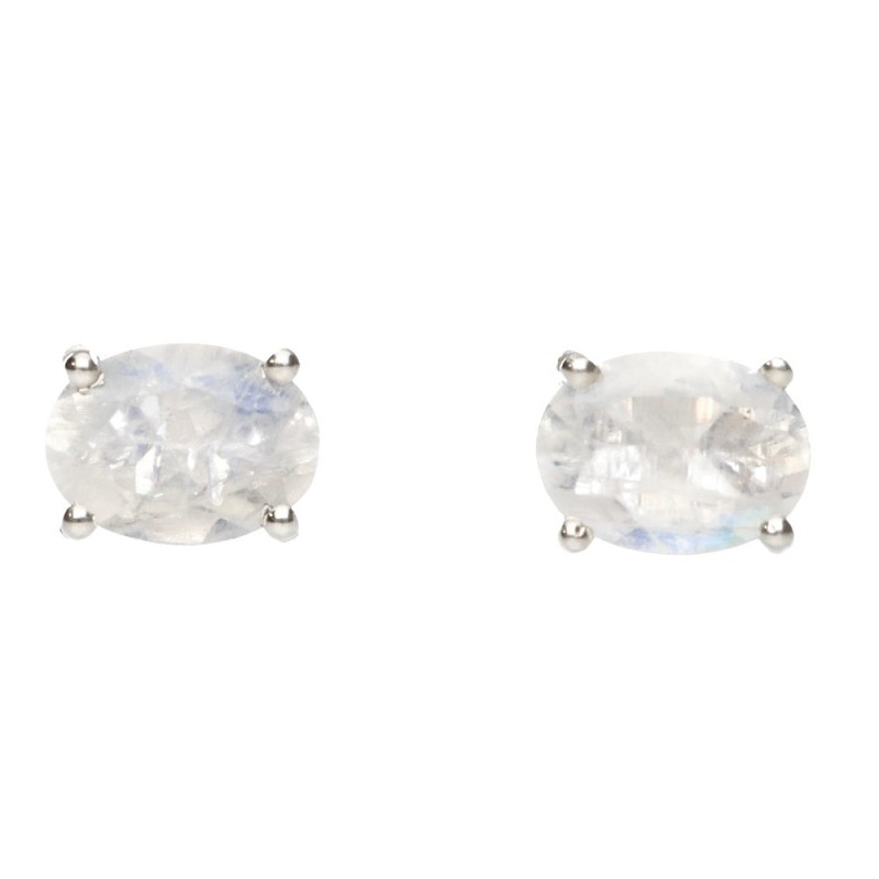 Orecchini Ovale in Pietra Luna Faccettata in Argento Sterling 925
