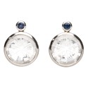 Gotland Snowflake Quartz with Sapphire Button Earrings in 925 Sterling Silver