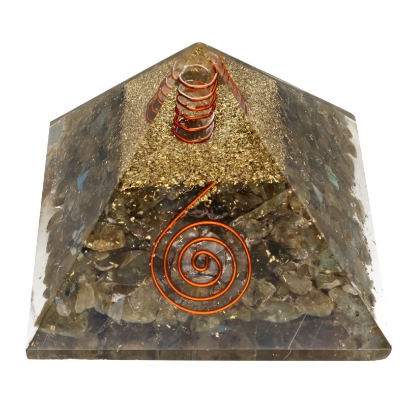 Piramide Orgonite di Labradorite in Resina con Spirale 7x7cm