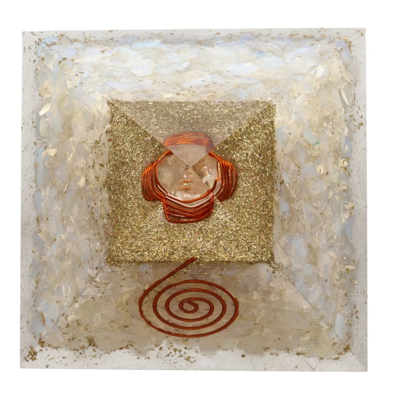 Piramide Orgonita in Opalina di Resina con Spirale 7x7cm