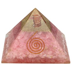 Piramide Orgonite in Quarzo Rosa in Resina con Spirale 7x7cm