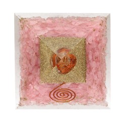 Piramide Orgonite in Quarzo Rosa in Resina con Spirale 7x7cm
