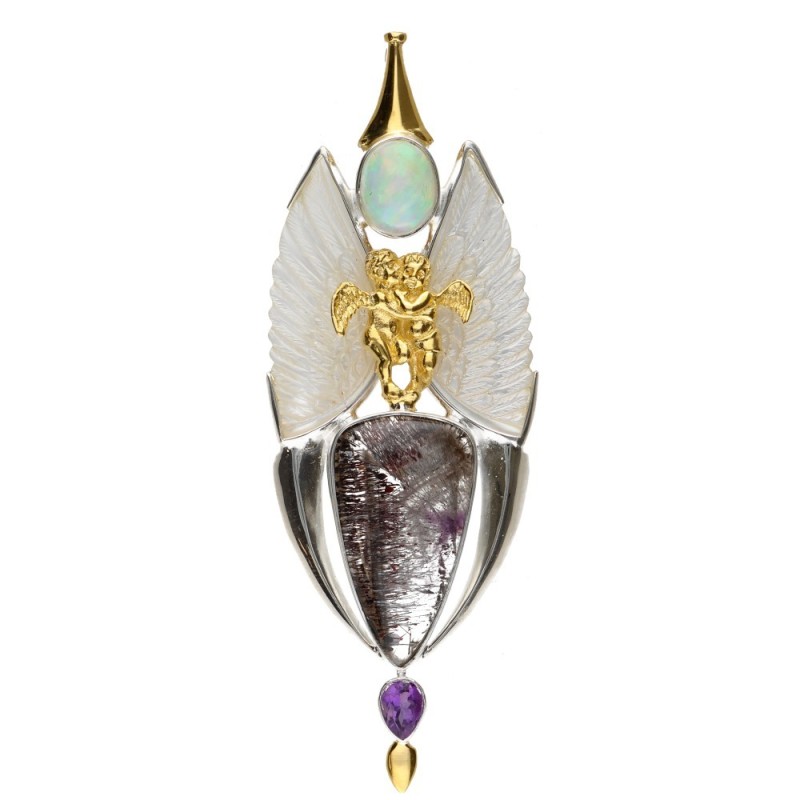 Ciondolo di Ali in Madreperla in Argento Sterling 925 e Oro (65R)