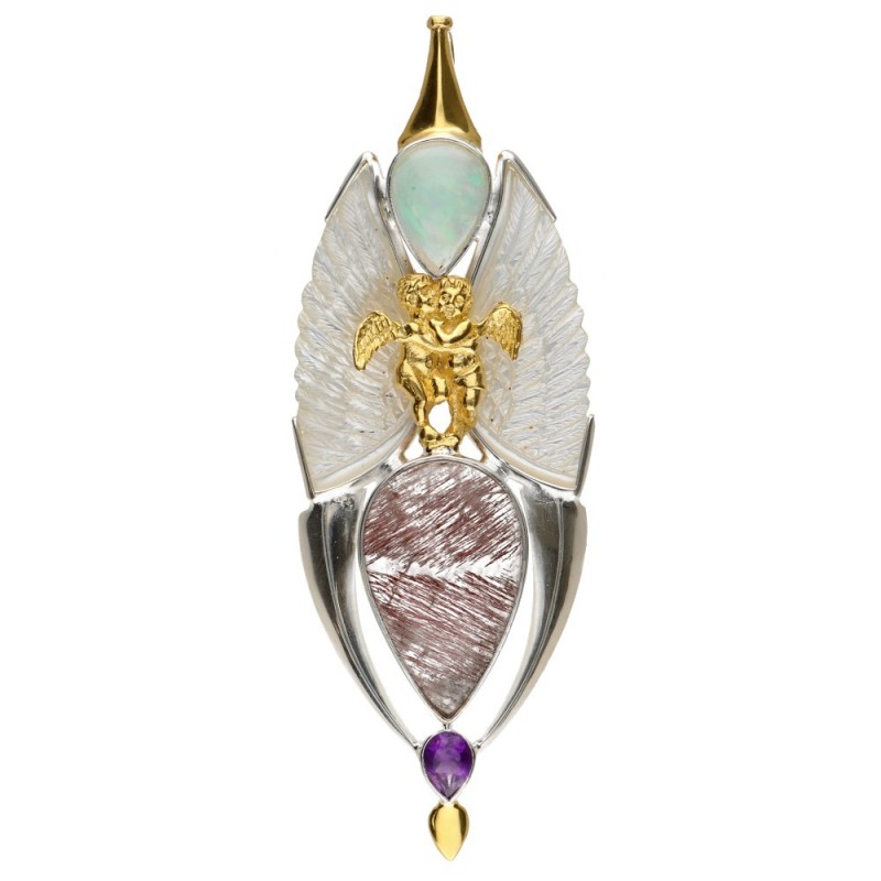 Ciondolo Ali in Madreperla in Argento Sterling 925 e Oro (66R)