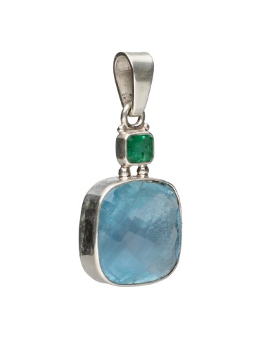 Aquamarine and Emerald Pendant in 925...