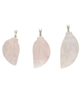 Pendentif feuille de quartz rose