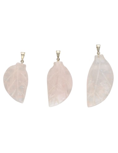 Pendentif feuille de quartz rose
