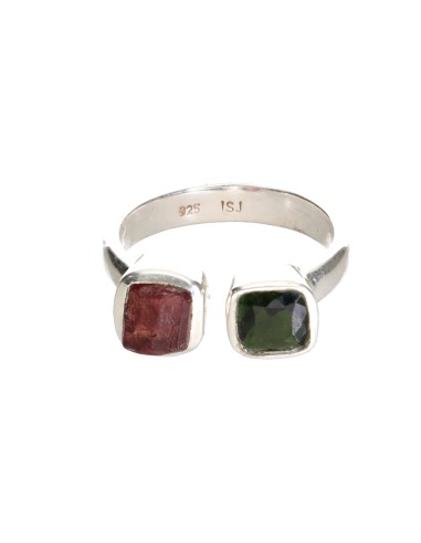 Bague Tourmaline verte et rouge en...