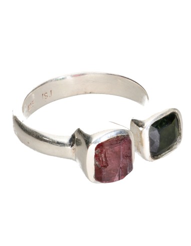 Bague Tourmaline verte et rouge en...