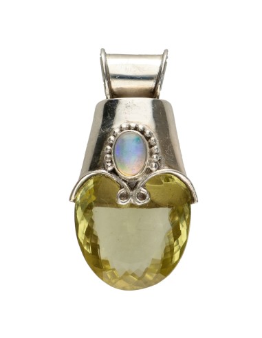 Lemon Quartz with Opal Pendant in 925...
