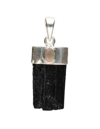 Black Tourmaline with Opal Pendant in...