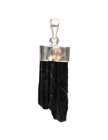 Black Tourmaline with Opal Pendant in...