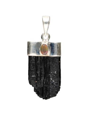 Black Tourmaline with Opal Pendant in...