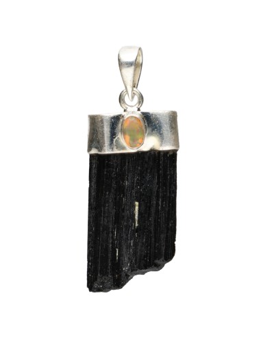 Black Tourmaline with Opal Pendant in...