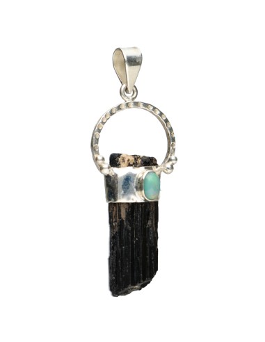 Black Tourmaline with Opal Pendant in...