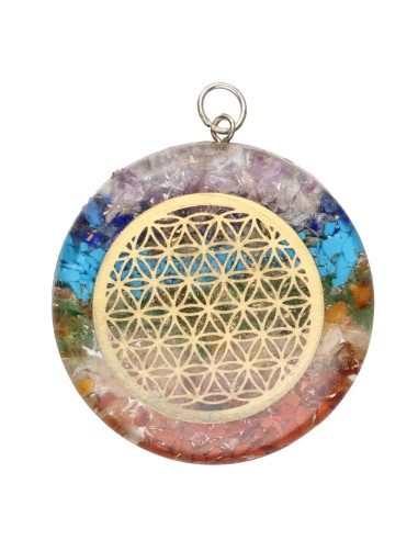 Flower of Life Chakras Resin Pendant