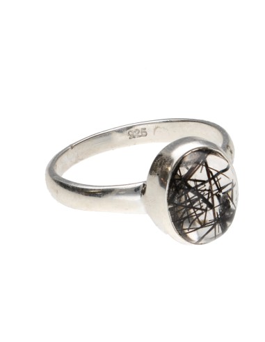 Anello ovale in quarzo tormalinato in...