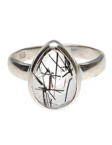 Quartz Tourmalinated Drop Ring in 925...