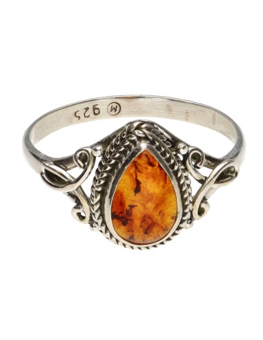 Bague de goutte d'ambre de Bohème en...