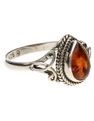 Bague de goutte d'ambre de Bohème en...