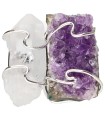 Amethyst and Quartz Druzy Ring in Silver Plating