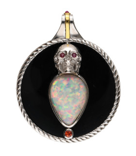 Colgante de Skull with Opal in 925 Sterling Silver and Gold