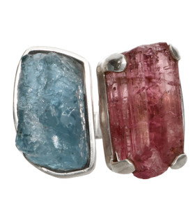 Anillo d'Aguamarina avec Tourmaline Rose en Argent Sterling 925 (12W)