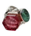 Anillo de Aguamarina con Turmalina Rosa en Plata de Ley 925 (14W)