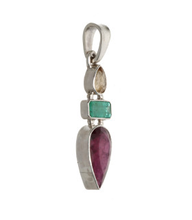 Ciondolo di Citrino, Smeraldo e Rubellite in Argento Sterling 925 (31W)