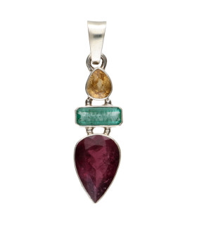 Colgante de Citrine, Émeraude et Rubellite en Argent Sterling 925 (32W)