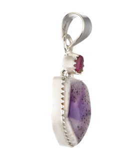 Colgante di Ametista Chevron con Tormalina Rosa in Argento Sterling 925 (38W)
