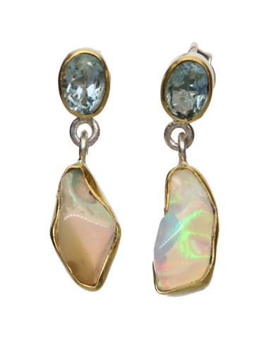 Pendientes de Ópalo y Topacio Azul en...