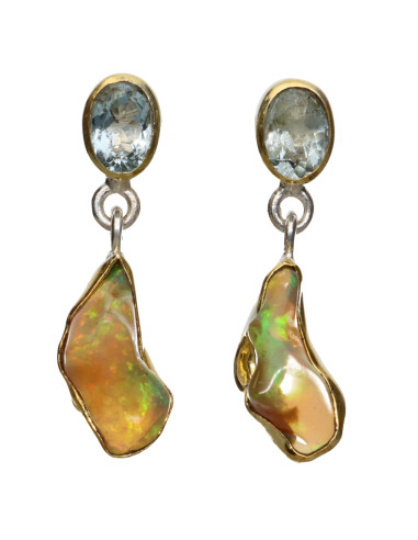 Pendientes de Ópalo y Topacio Azul en...