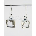 Pendientes Cuarzo Transparente Cubo Facetado 9mm - Plata de Ley 925