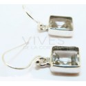 Pendientes Cuarzo Transparente Cubo Facetado 9mm - Plata de Ley 925