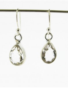 Boucles d'oreilles Quartz Goutte d'eau blanche à facettes 10x8mm - Argent 925