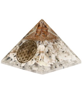 Pirámide Orgonita di Pietra Luna in Resina con Fiore della Vita 7x7cm