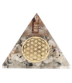 Pirámide Orgonita di Pietra Luna in Resina con Fiore della Vita 7x7cm