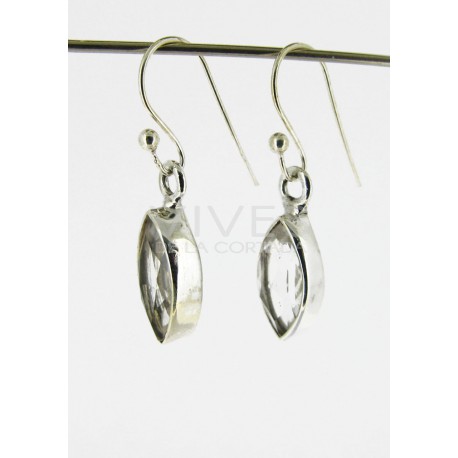 Pendientes Cuarzo Blanco Ojo Facetado 10x7mm - Plata de Ley 925