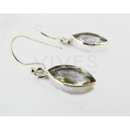 Pendientes Cuarzo Blanco Ojo Facetado 10x7mm - Plata de Ley 925