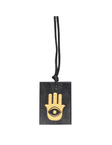 Shungite Rectangle Pendant with Hamsa...